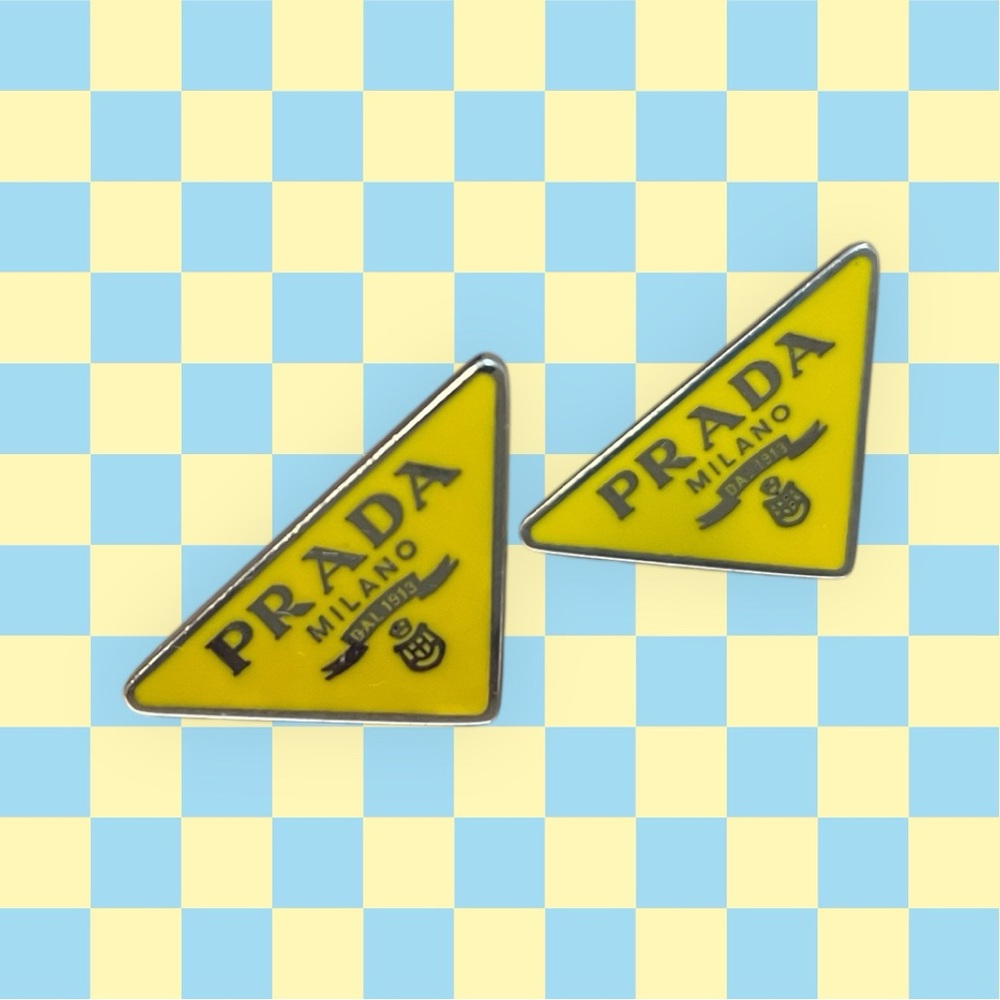 Yellow Prada Logo Stud Earrings